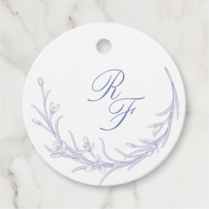 Minimal and Chic Blue Wedding Monograms Classic Favour Tags