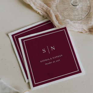 Minimal and Chic Border Burgundy Wedding Napkin