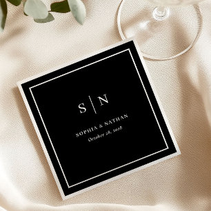 Minimal and Chic Border   Dark Black Wedding Napkin