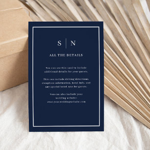 Minimal and Chic Border Navy Blue Wedding Details Enclosure Card