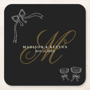 Minimal and Chic Bow Wedding Square Paper Coaster