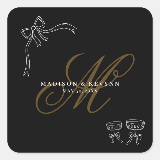 Minimal and Chic  | Bow Wedding  Square Sticker (Front)