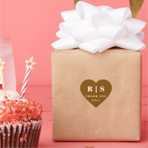 Minimal and Chic Brown Monogram Wedding Sticer Heart Sticker