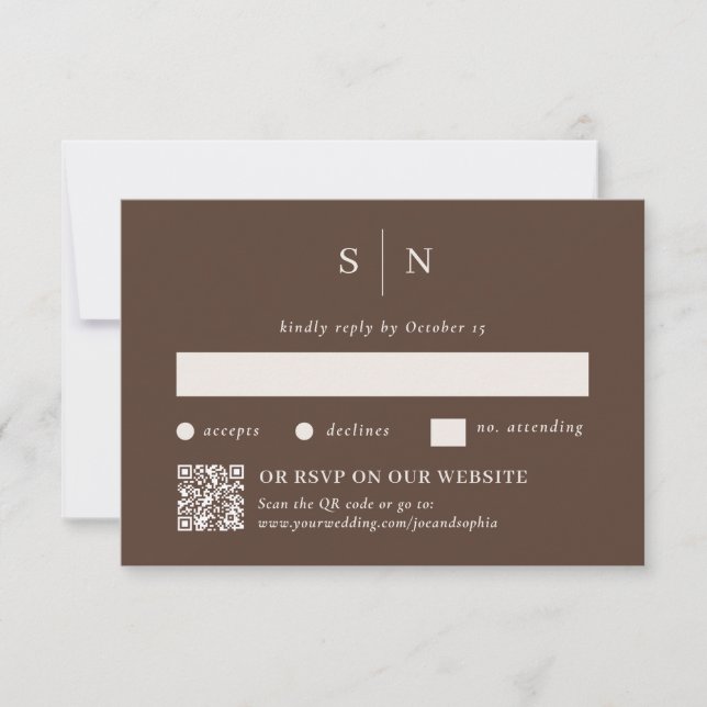 Minimal and Chic Brown | Traditional and QR Code RSVP Card (Front)