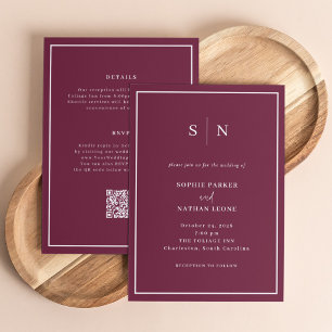 Minimal and Chic Burgundy All in One Wedding Invitation
