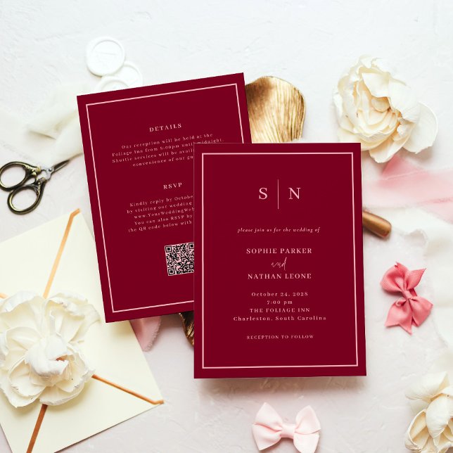 Minimal and Chic Burgundy | All in One Wedding Invitation (Creator Uploaded)