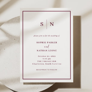 Minimal and Chic Burgundy and White Border Wedding Invitation