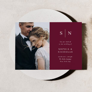 Minimal and Chic Burgundy Photo Wedding Invitation