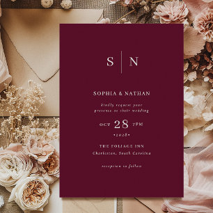 Minimal and Chic Burgundy Wedding Invitation