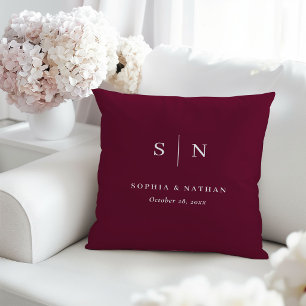 Minimal and Chic Burgundy Wedding Monogram Cushion