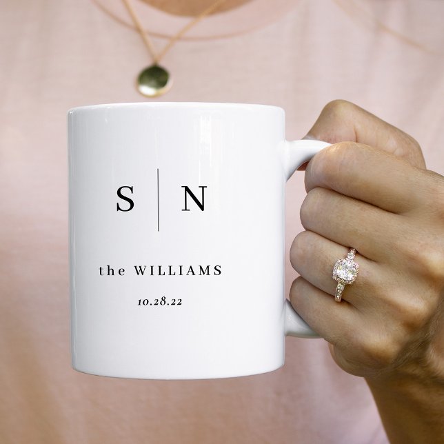 Minimal and Chic | Couples Monogram Wedding Date Coffee Mug (Add your monogram or initials)