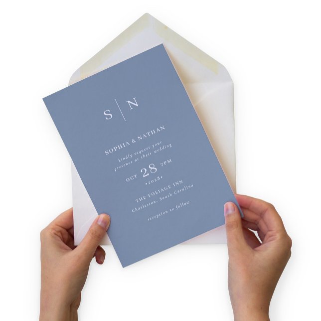 Minimal and Chic | Dusty Blue and White Wedding Invitation (Creator Uploaded)