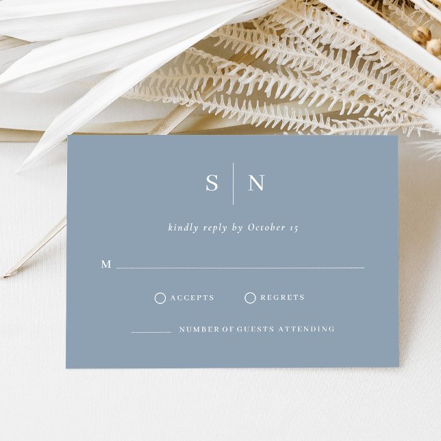 Minimal and Chic | Dusty Blue and White Wedding RSVP Card (Creator Uploaded)