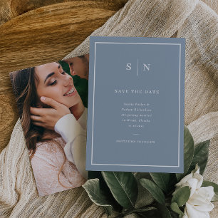 Minimal and Chic   Dusty Blue and White with Photo Save The Date