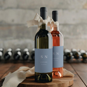 Minimal and Chic   Dusty Blue Monogram Cheers Wine Label