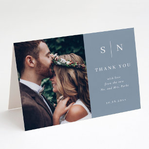 Minimal and Chic   Dusty Blue Photo Wedding Thank You Card