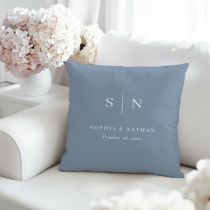 Minimal and Chic Dusty Blue Wedding Monogram Cushion