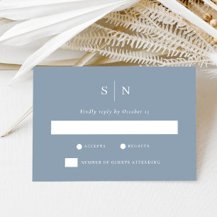 Minimal and Chic Dusty Blue Wedding RSVP Card