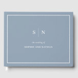 Minimal and Chic Dusty Blue | White Border Wedding Guest Book<br><div class="desc">This elegant,  modern wedding guest book features a simple dusty blue and white minimalist text design,  with a classic frame at the border. Add your initials or monogram to make it completely your own.</div>