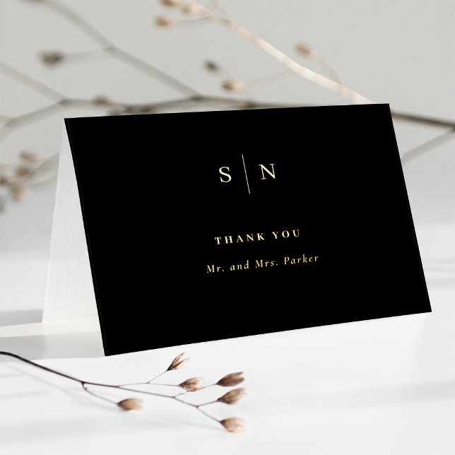 Minimal and Chic | Elegant Monogram Thank You Gold Foil Greeting Card (Creator Uploaded)