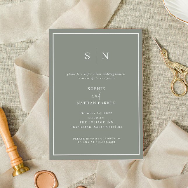 Minimal and Chic | Elegant Post-Wedding Brunch Invitation (A classic, sage green invitation for your post-wedding brunch)