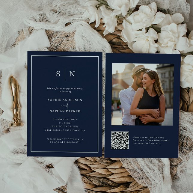 Minimal and Chic | Engagement Party QR Code Photo Invitation (Creator Uploaded)