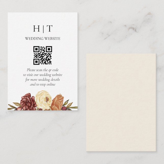 Minimal and Chic Fall Floral QR Code Wedding Enclosure Card (Front/Back)