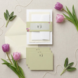 Minimal and Chic Floral Sage Green Monogram  Invitation Belly Band