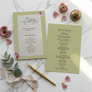 Minimal and Chic Floral Sage Green Wedding  Program