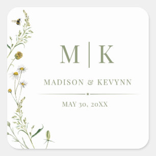 Minimal and Chic Floral Wedding Napkins Square Sticker