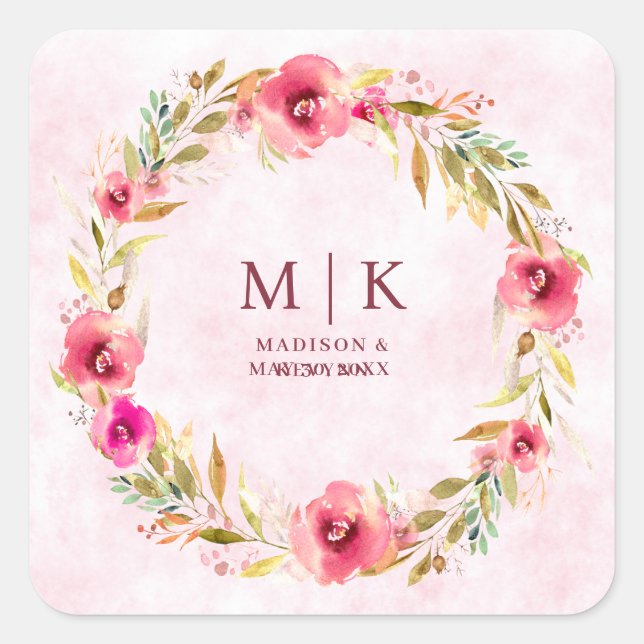 Minimal and Chic Floral | Wedding  Square Sticker (Front)
