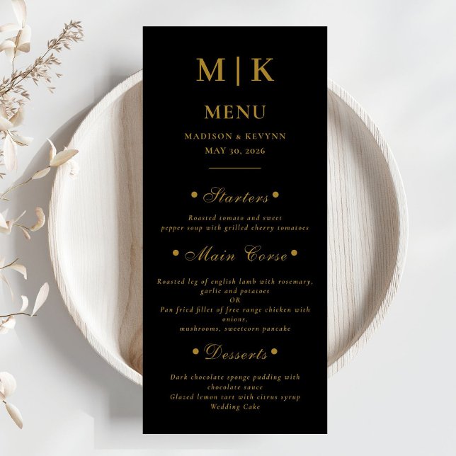 Minimal and Chic |  Gold and Black  Wedding Menu (Creator Uploaded)