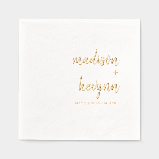Minimal and Chic | Gold and White Wedding Foil Napkins (Front)