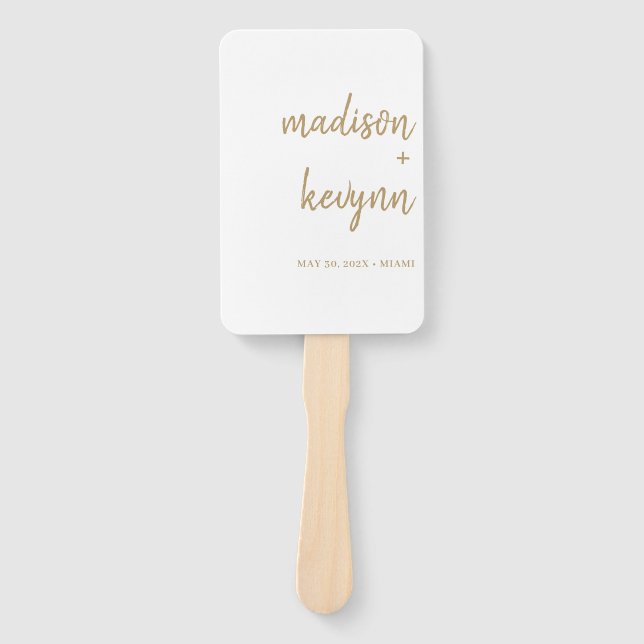 Minimal and Chic | Gold and White Wedding  Hand Fan (Front)