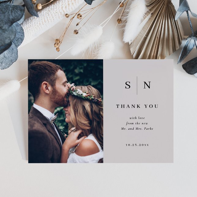 Minimal and Chic | Grey and Black Photo Wedding Thank You Card (Creator Uploaded)