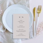 Minimal and Chic | Grey and Black Wedding Menu<br><div class="desc">These elegant,  modern light grey wedding menu cards or rehearsal dinner menu cards feature a simple black text design that exudes minimalist style. Add your initials or monogram to make them completely your own.</div>
