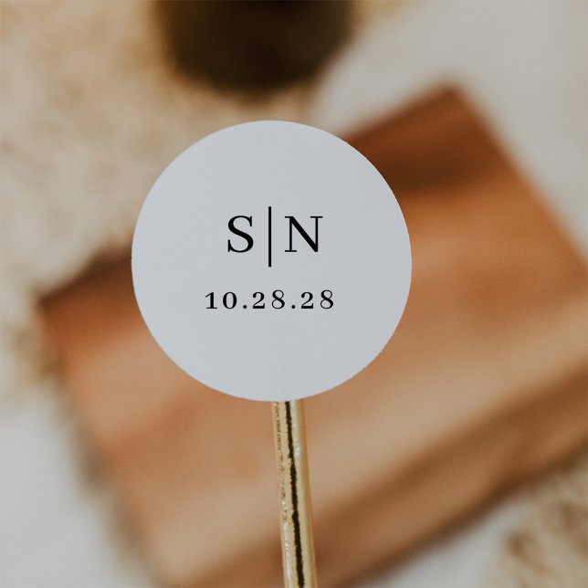 Minimal and Chic | Monogram Black and White Classic Round Sticker (Creator Uploaded)