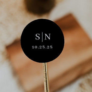 Minimal and Chic Monogram Dark Black Classic Round Sticker