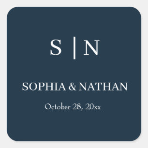 Minimal and Chic   Nasty Blue and White Wedding Square Sticker