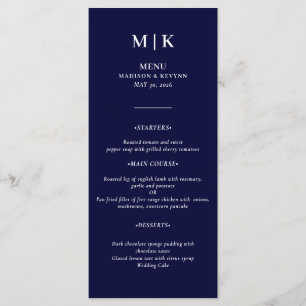 Minimal and Chic   Navy Blue and White  Wedding Menu