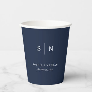 Minimal and Chic Navy Blue and White Wedding Paper Cups