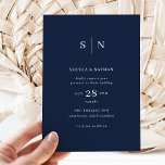 Minimal and Chic | Navy Blue Wedding Invitation<br><div class="desc">These elegant,  modern wedding invitations feature a simple dark navy blue and white text design that exudes minimalist style. Add your initials or monogram to make them completely your own. The back of the invitation is solid navy.</div>