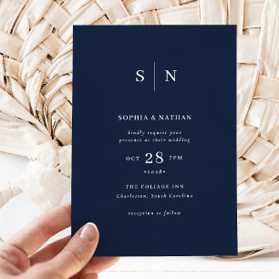 Minimal and Chic Navy Blue Wedding Invitation