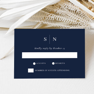 Minimal and Chic Navy Blue Wedding RSVP Card