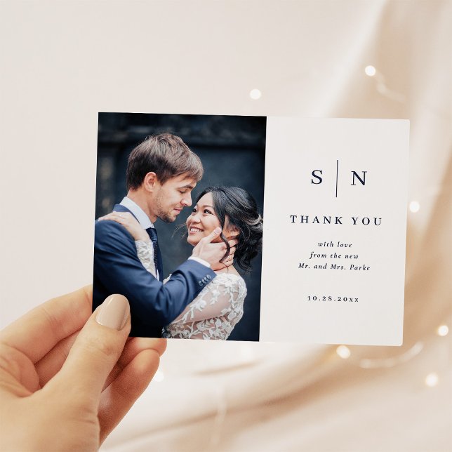 Minimal and Chic Navy | Photo Wedding Thank You Postcard (Creator Uploaded)