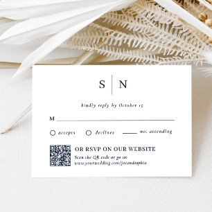 Minimal and Chic Navy Traditional and QR Code RSVP Card