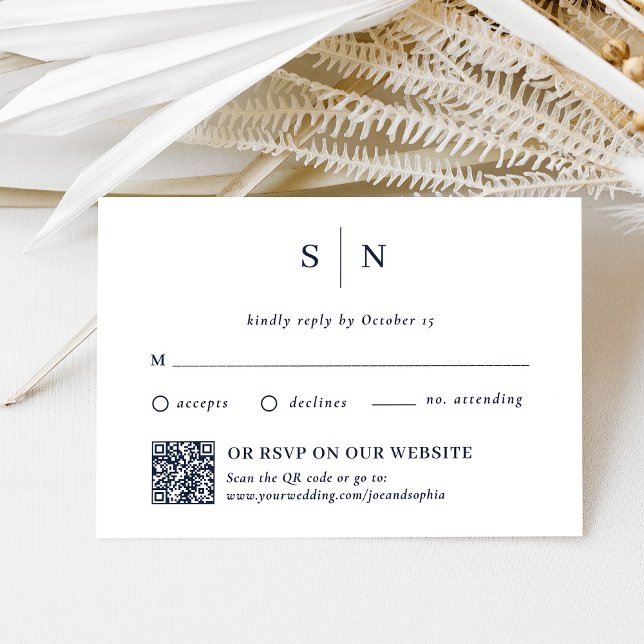 Minimal and Chic Navy | Traditional and QR Code RSVP Card (Creator Uploaded)