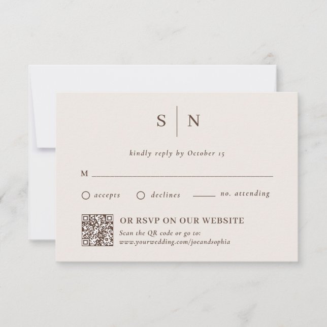 Minimal and Chic Neutral | Traditional and QR Code RSVP Card (Front)
