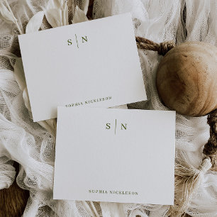 Minimal and Chic Olive Green and White Monogram Card