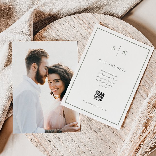 Minimal and Chic | Photo Back and QR Code Wedding Save The Date (Creator Uploaded)